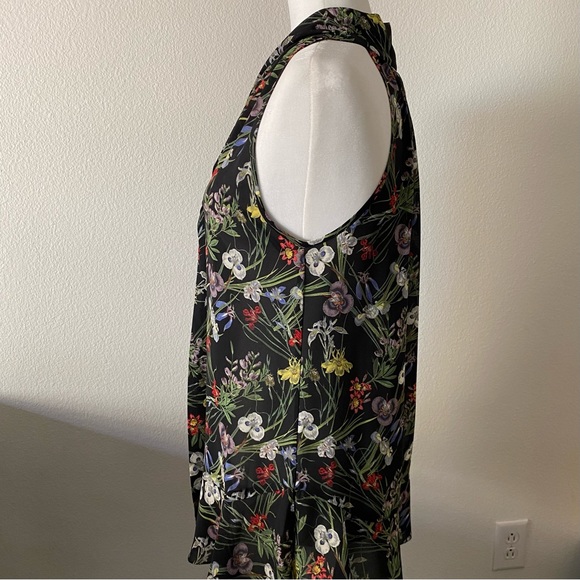 Max Studio Floral Tropical Tie Front Sleeveless Ruffle Blouse - Picture 3 of 15
